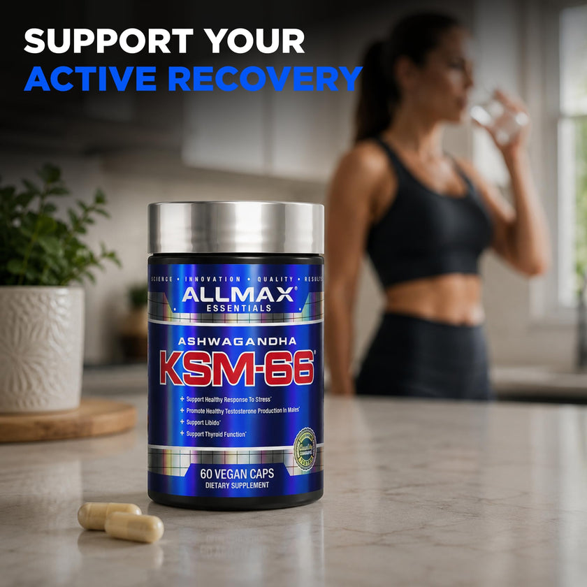 ALLMAX Ashwagandha KSM-66 Capsules - Full Spectrum Root Extract Supplement - Muscle Strength & Recovery, Stress Relief - 60 Veggie Caps, 30 Servings, Non-GMO, Gluten Free 🍁 All In One Marketplace Canada