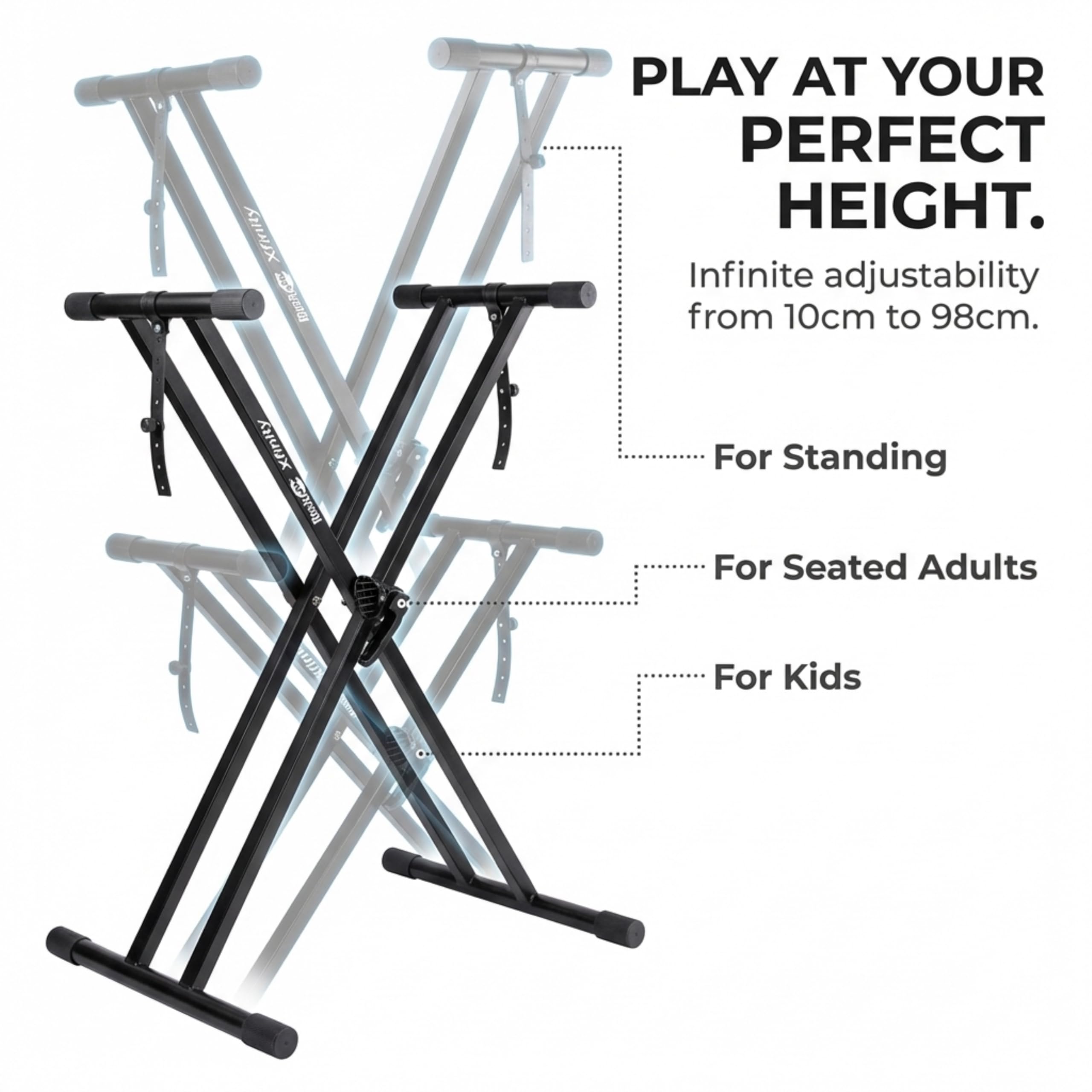 RockJam Xfinity Heavy-Duty, Double-X, Pre-Assembled, Infinitely Adjustable Piano Keyboard Stand with Locking Straps 🍁 All In One Marketplace Canada