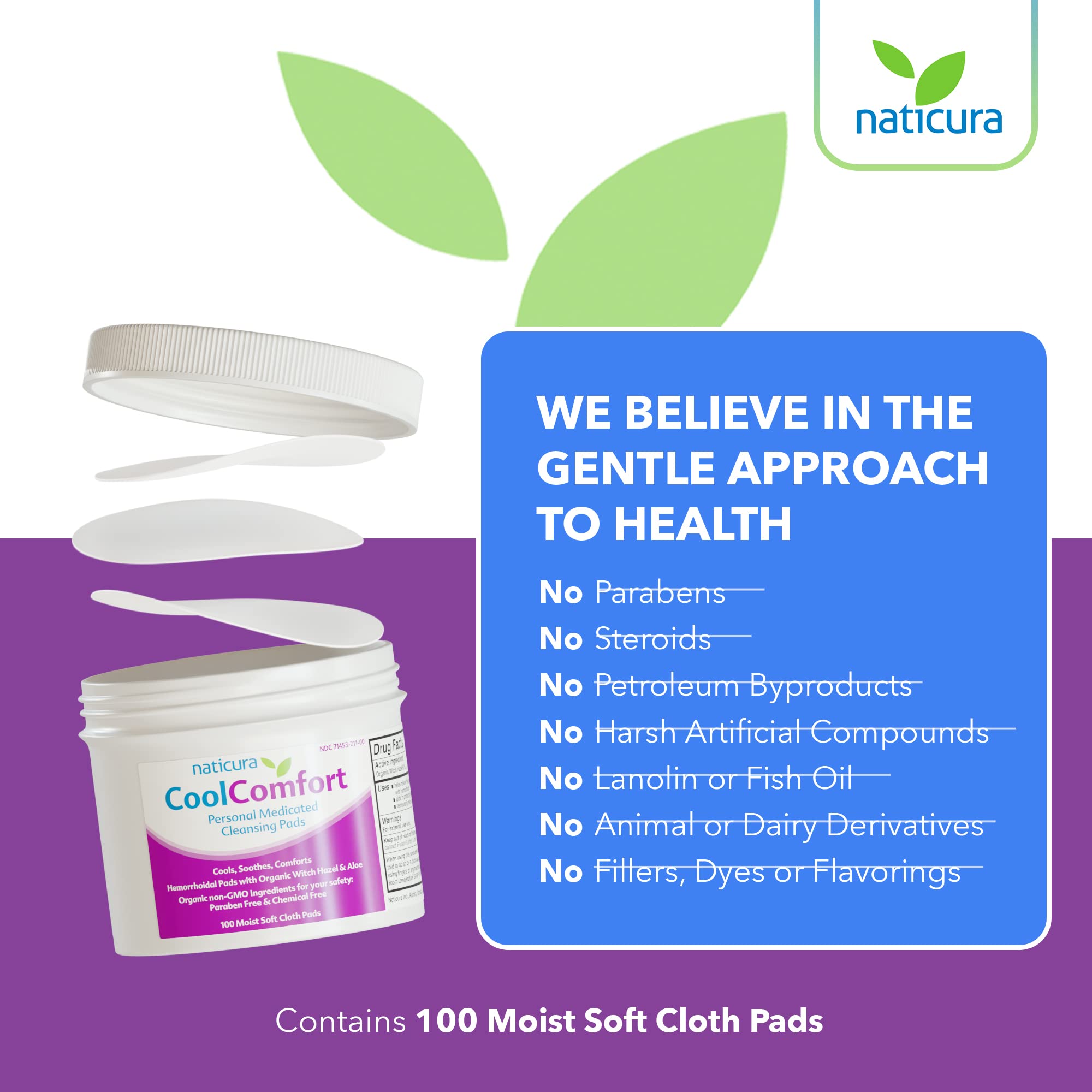 CoolComfort Personal Cleansing Pads with Organic Witch Hazel and Aloe Vera - All Natural and Fast Acting Wipes for Hemorrhoid Burning, Itching, Pain and Swelling - 100 Pads - No Parabens 🍁 All In One Marketplace Canada