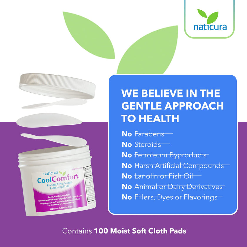 CoolComfort Personal Cleansing Pads with Organic Witch Hazel and Aloe Vera - All Natural and Fast Acting Wipes for Hemorrhoid Burning, Itching, Pain and Swelling - 100 Pads - No Parabens 🍁 All In One Marketplace Canada