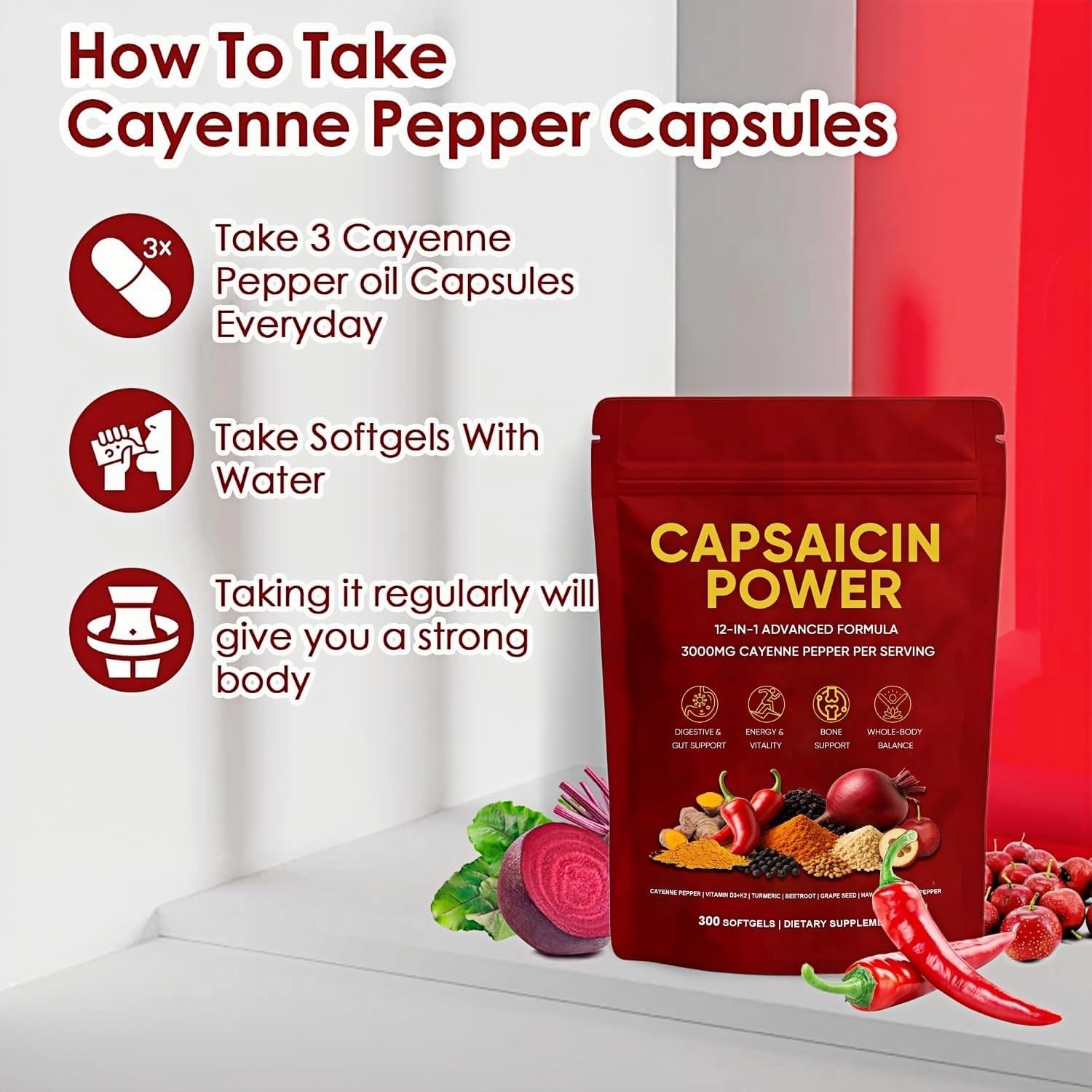 Cayenne Pepper - Cayenne Pepper Capsules | Resealable Package | 300 Softgels / 1 Bag B 🍁 All In One Marketplace Canada