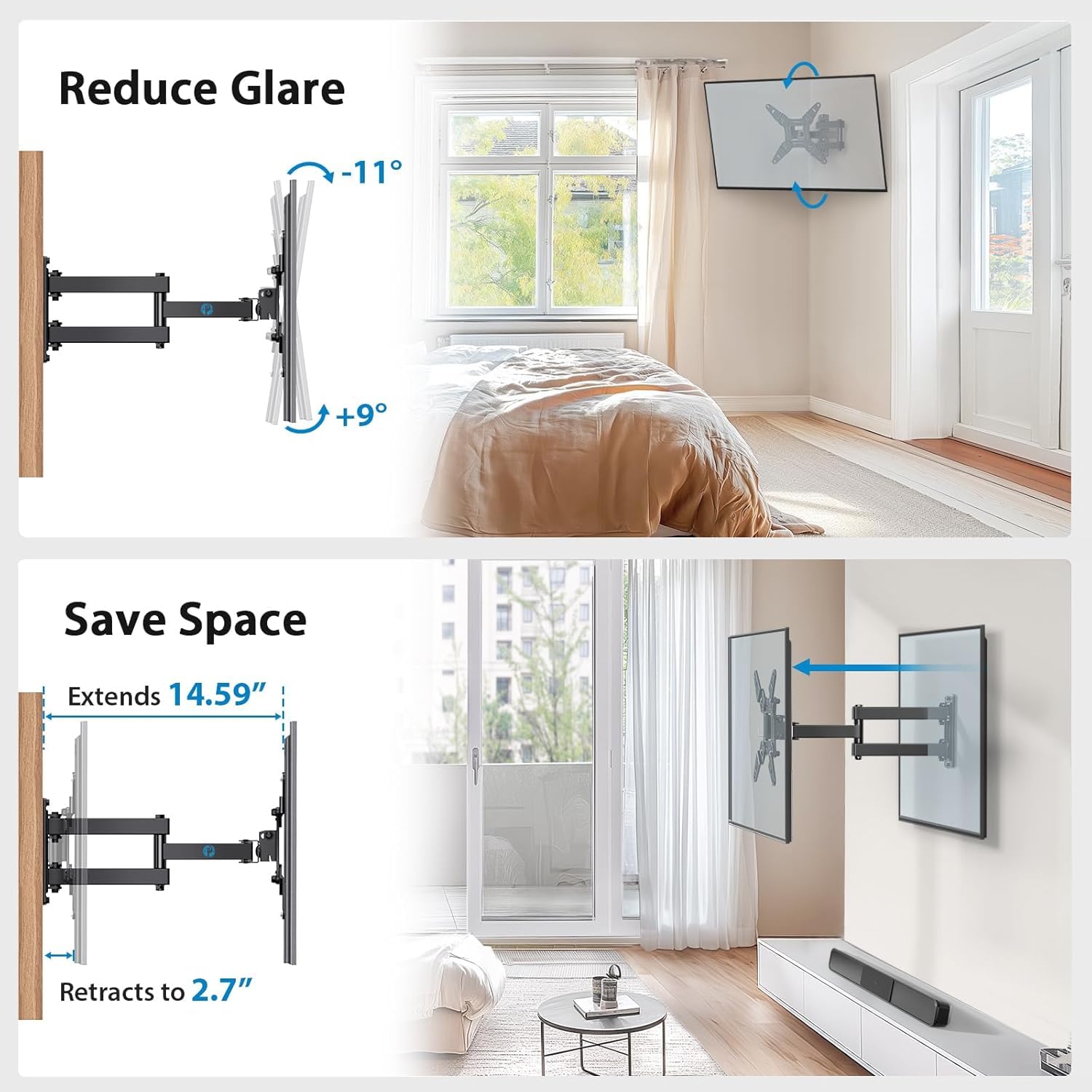Pipishell Full Motion TV Wall Mount for 13-43 Inch LED LCD Flat Curved Screen TVs & Monitors, Max VESA 200x200mm up to 44lbs, Swivel TV Mount Wall Bracket with Rotation Swivel Tilt Extension, PISF1 🍁 All In One Marketplace Canada