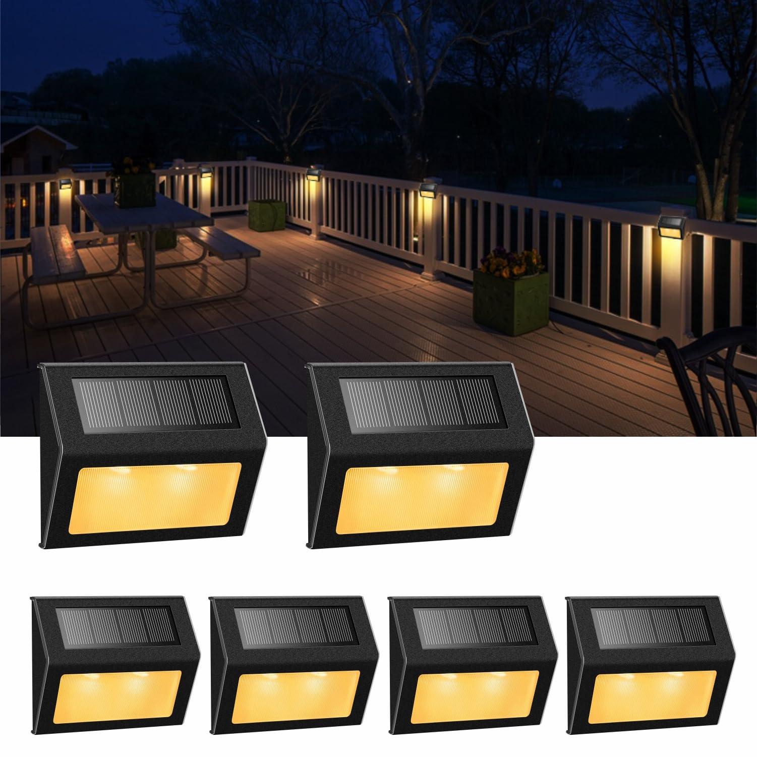 Solar Lights for Steps Decks Pathway Yard Stairs Fences, LED lamp, Rainproof, Black Metal case, 6 Pack 🍁 All In One Marketplace Canada