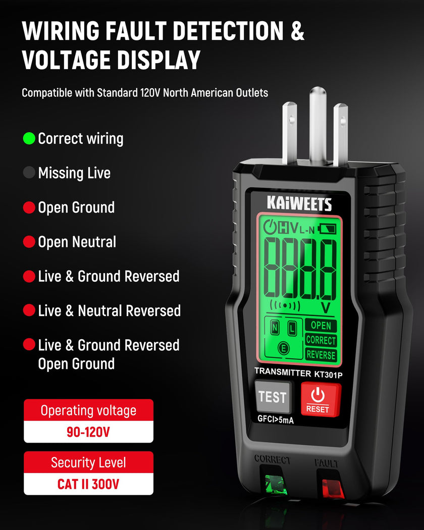 KAIWEETS Circuit Breaker Finder with LCD Display, GFCI Outlet Tester, Electrical Circuit Tracer Tool with NCV Test & Flashlight, Includes Carrying Case and Adapters- KT301P 🍁 All In One Marketplace Canada