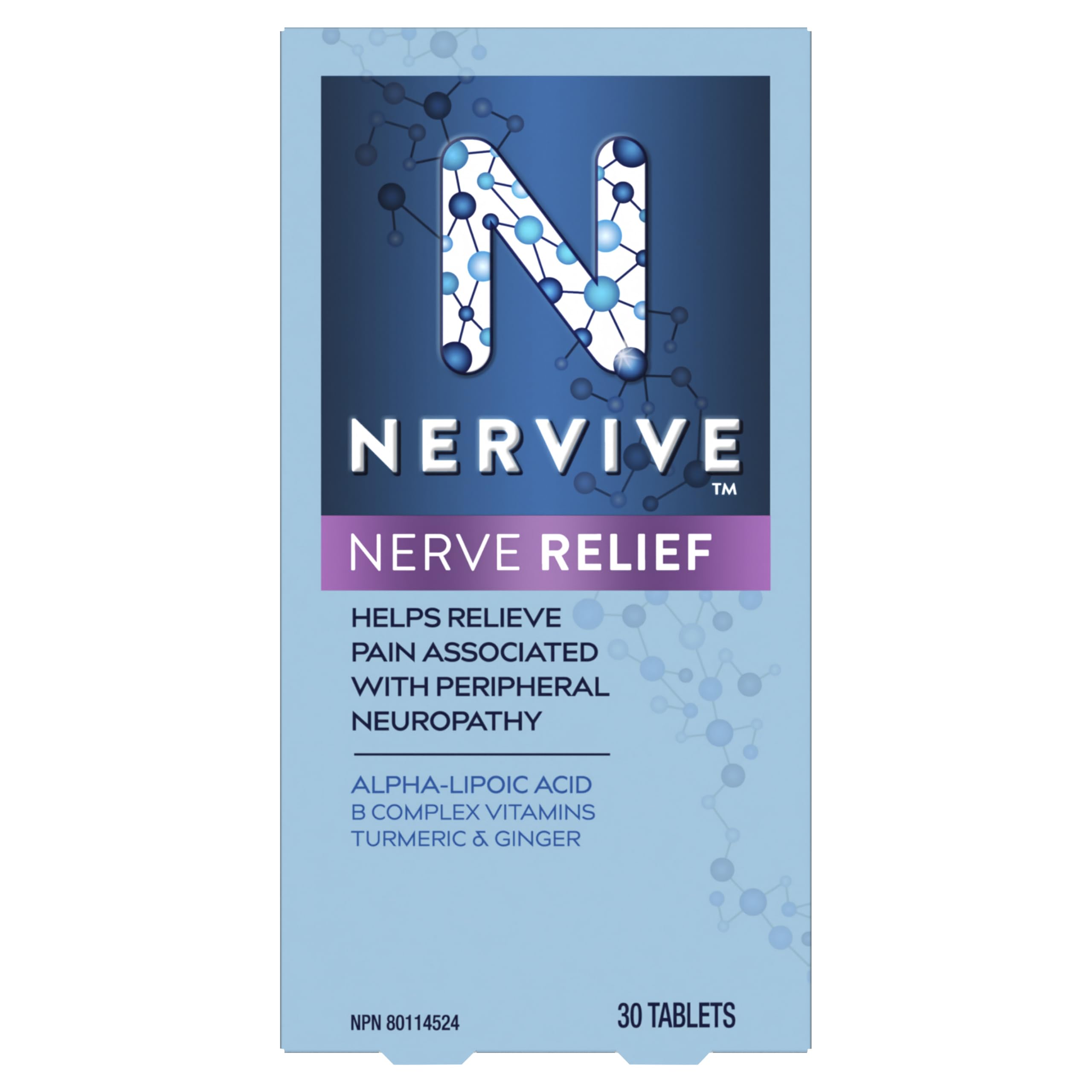 Nervive Nerve Relief, Helps Relieve Pain associated with Peripheral Neuropathy, Alpha Lipoic Acid ALA, Vitamins B1-Thiamine, B6, & B12, Turmeric, Ginger, 30-Day Supply, 30 Count 🍁 All In One Marketplace Canada