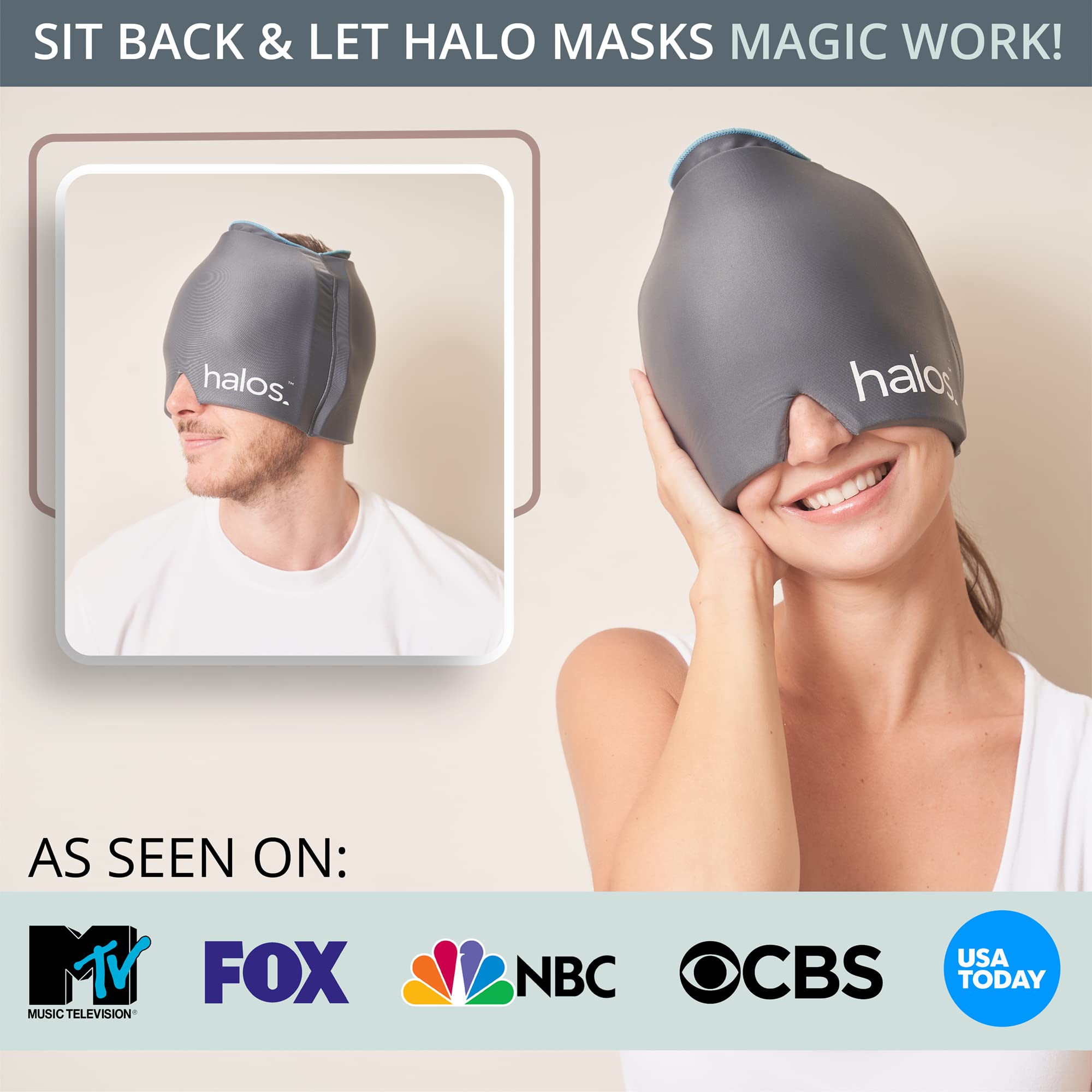 MyHalos® Migraine Relief Cap - Wearable Ice Pack Cold Wrap Hat -Reusable Cold Therapy Headache Cap & Migraine Cap, for Tension Headache Relief and Sinus Pressure - Form-Fitting Cold Compress Head Wrap 🍁 All In One Marketplace Canada