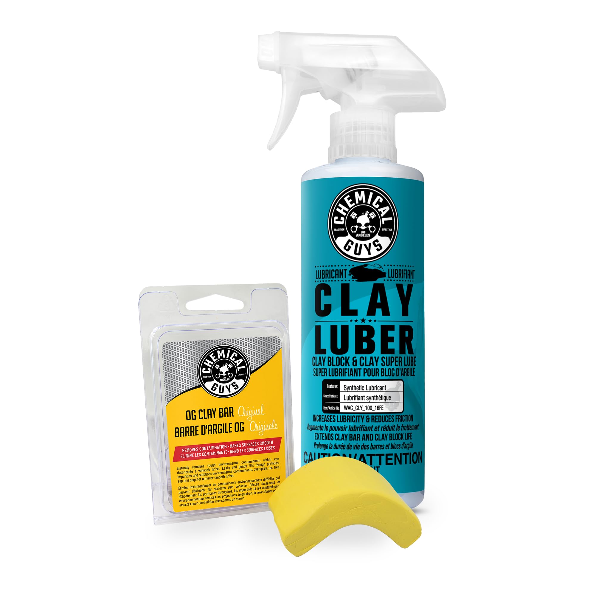 Chemical Guys OG Clay Bar & Lubber Synthetic Lubricant Kit, Light/Medium Duty, 473 ml (2 Items), Yellow 🍁 All In One Marketplace Canada