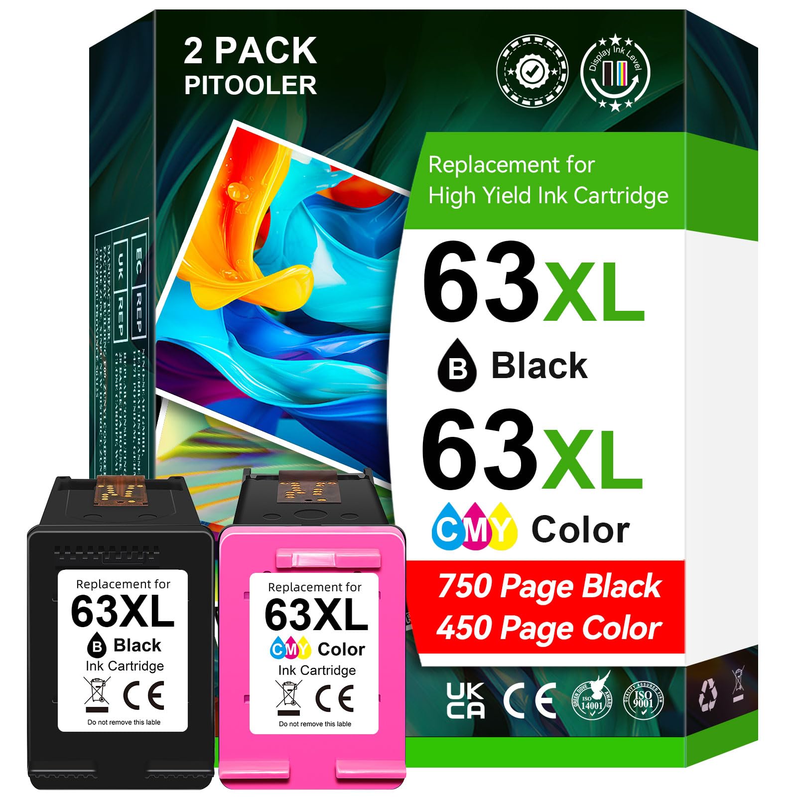63XL Ink Cartridge Black/Colour Compatible for HP 63 Ink Cartridges Compatible for Envy 4520 4522 3634 OfficeJet 3830 4650 5252 5258 5260 DeskJet 3636 1111 3630 Printer 🍁 All In One Marketplace Canada