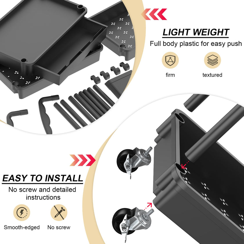 Goovilla 3 Tier Rolling Utility Cart Organizer with Removable Drawer, Stable and Sturdy Black Rolling Storage Carts with 2 Lockable Wheels for Bathroom, Kitchen, Snack, Craft, Makeup, Baby Essentials 🍁 All In One Marketplace Canada