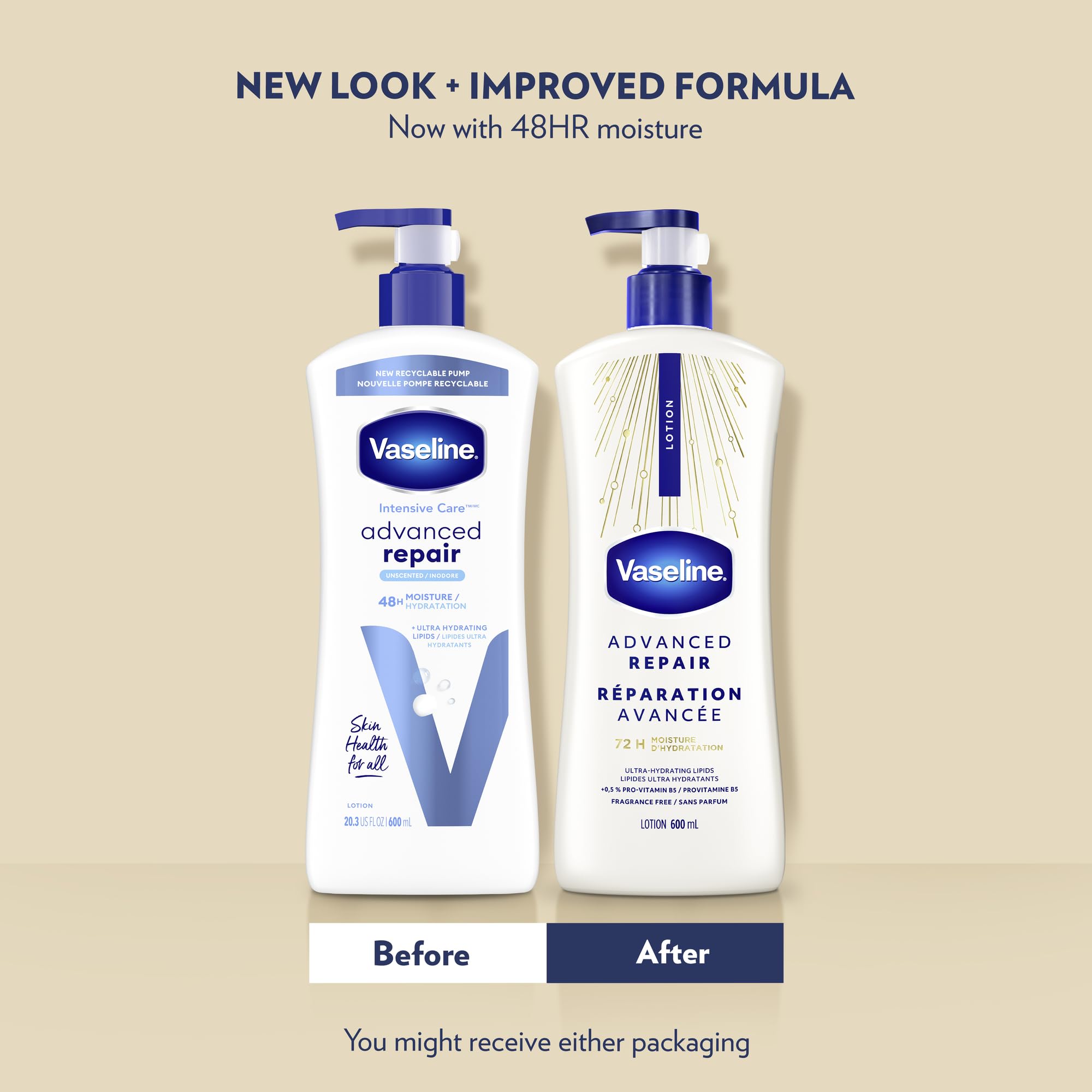 Vaseline Intensive Care Advanced Repair Unscented Body Lotion for Dry Skin with 48H Moisture + Ultra hydrating lipids, 600 ml (3-pack) 🍁 All In One Marketplace Canada