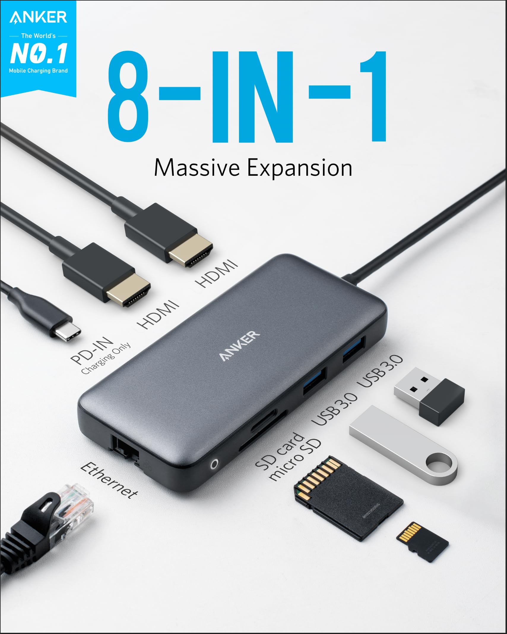 Anker Laptop Docking Station Dual Monitor, 8-in-1 USB C Hub, 4K Dual Monitor with 2 HDMI, 1 Gbps Ethernet Hub, 85W Power Delivery, SD Card Reader for XPS and More (Charger not Included) 🍁 All In One Marketplace Canada