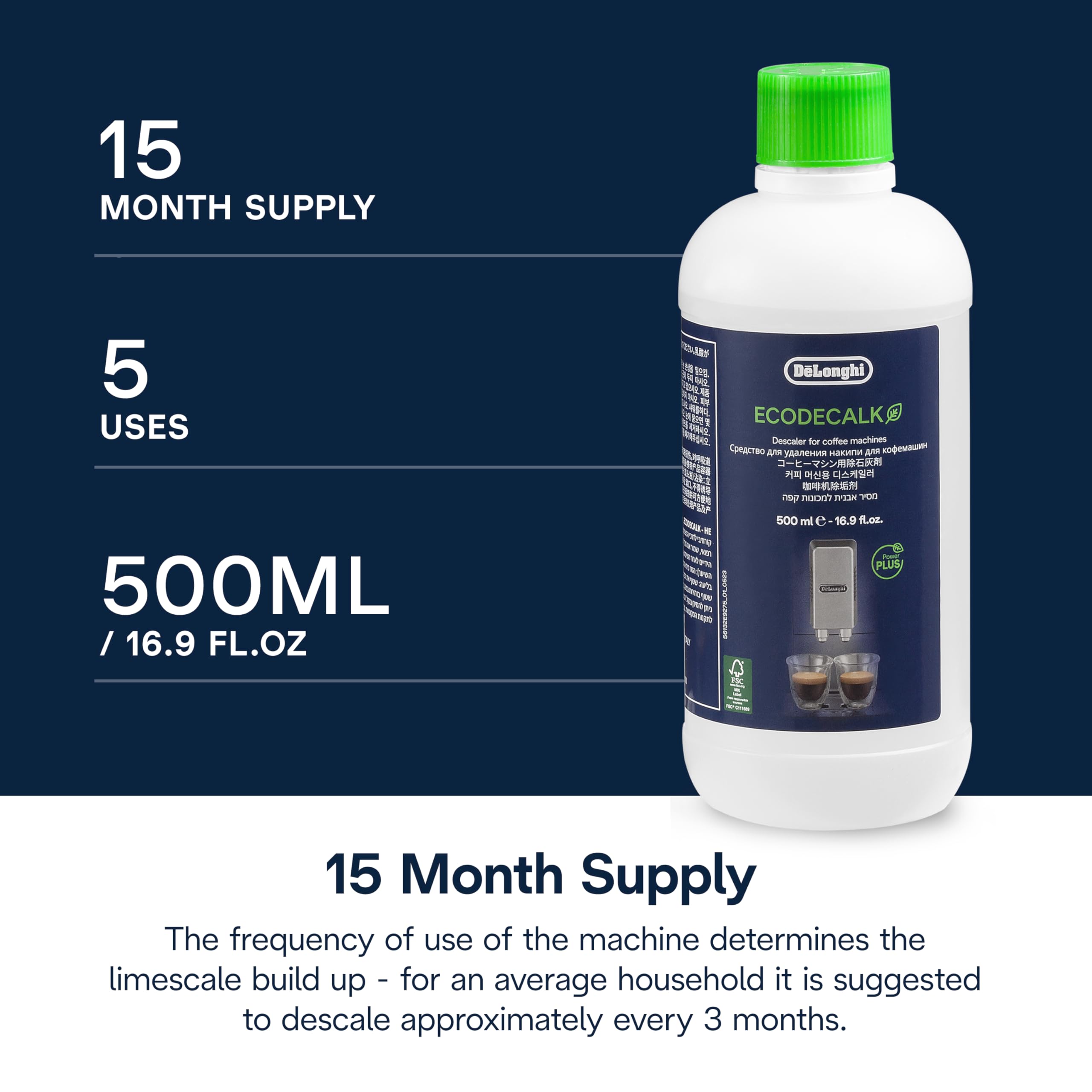 De'Longhi EcoDecalk Descaler, Eco-Friendly Universal Descaling Solution for Coffee & Espresso Machines, 16.90 oz (5 uses) 🍁 All In One Marketplace Canada