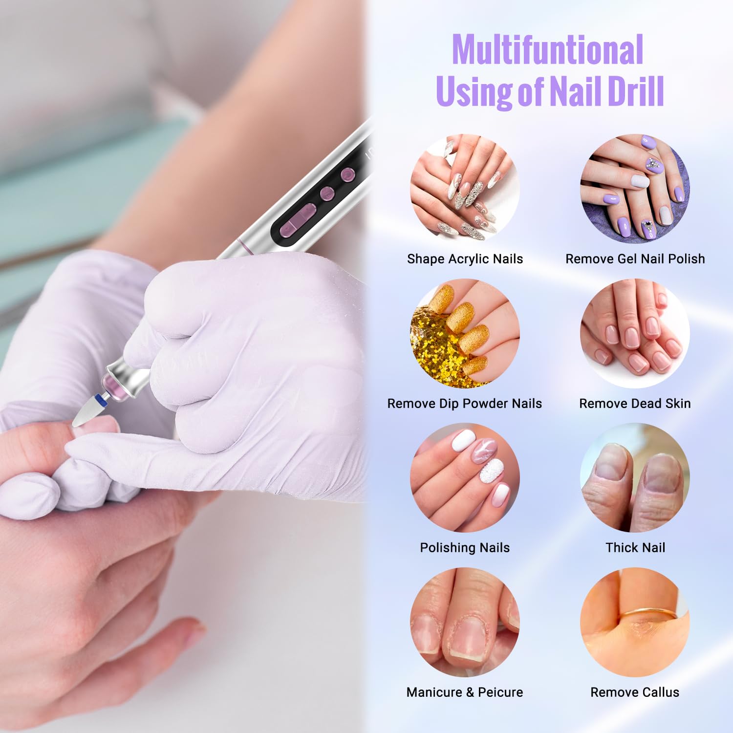 Denabuty Cordless Electric Nail Drill Machine, 13 in 1 Nail File Kit 35000RPM Professional Portable Rechargeable E File for Acrylic Polish Gel Removal Manicure Pedicure Set with 5 Speeds DN-2402 🍁 All In One Marketplace Canada