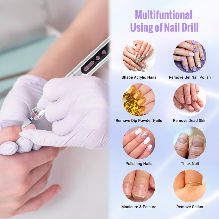 Denabuty Cordless Electric Nail Drill Machine, 13 in 1 Nail File Kit 35000RPM Professional Portable Rechargeable E File for Acrylic Polish Gel Removal Manicure Pedicure Set with 5 Speeds DN-2402 🍁 All In One Marketplace Canada