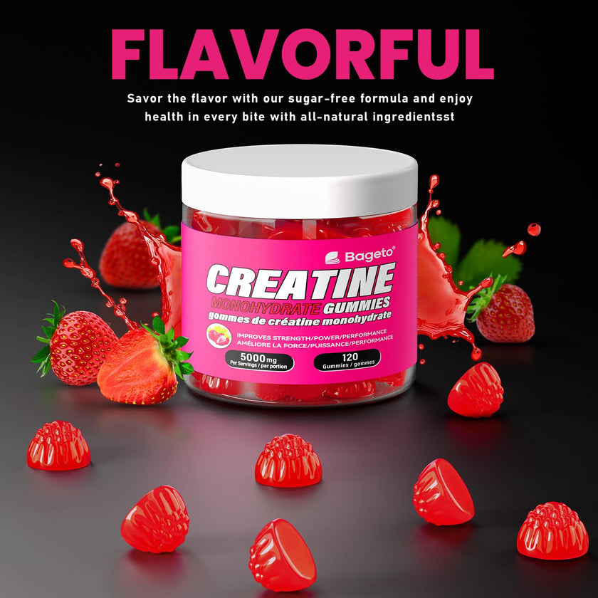 Creatine Monohydrate Gummies 5000mg for Men & Women, Gomitas de Creatina 5g Creatine Monohydrate, 0g Sugar Creatine Pre-Workout for Muscle Strength, Vegan, 120 Count Strawberry (Pack of 1) 🍁 All In One Marketplace Canada