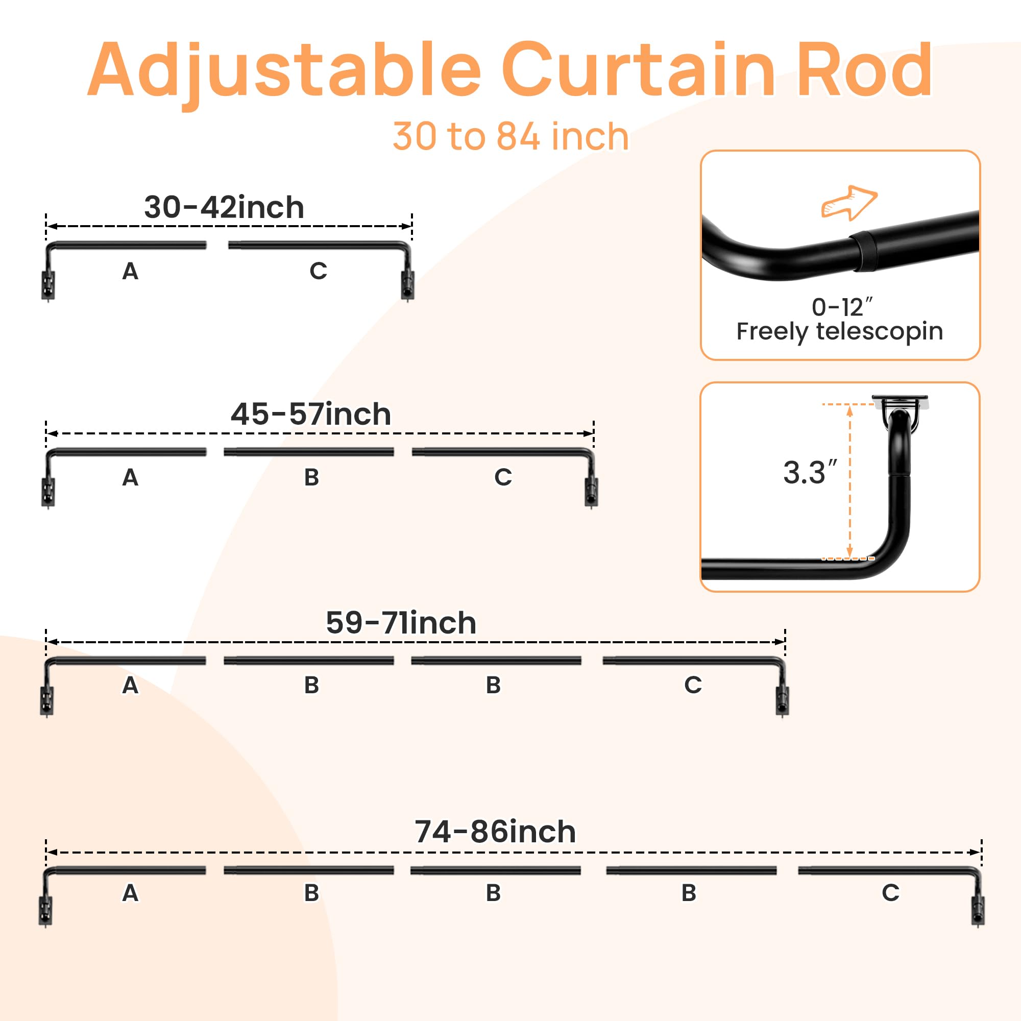 upsimples Blackout Curtain rods for windows 48 to 84 inch, Wrap Around Room Darkening Curtain Rod for Bedroom, Living Room, Adjustable from 30 to 86 Inches 🍁 All In One Marketplace Canada