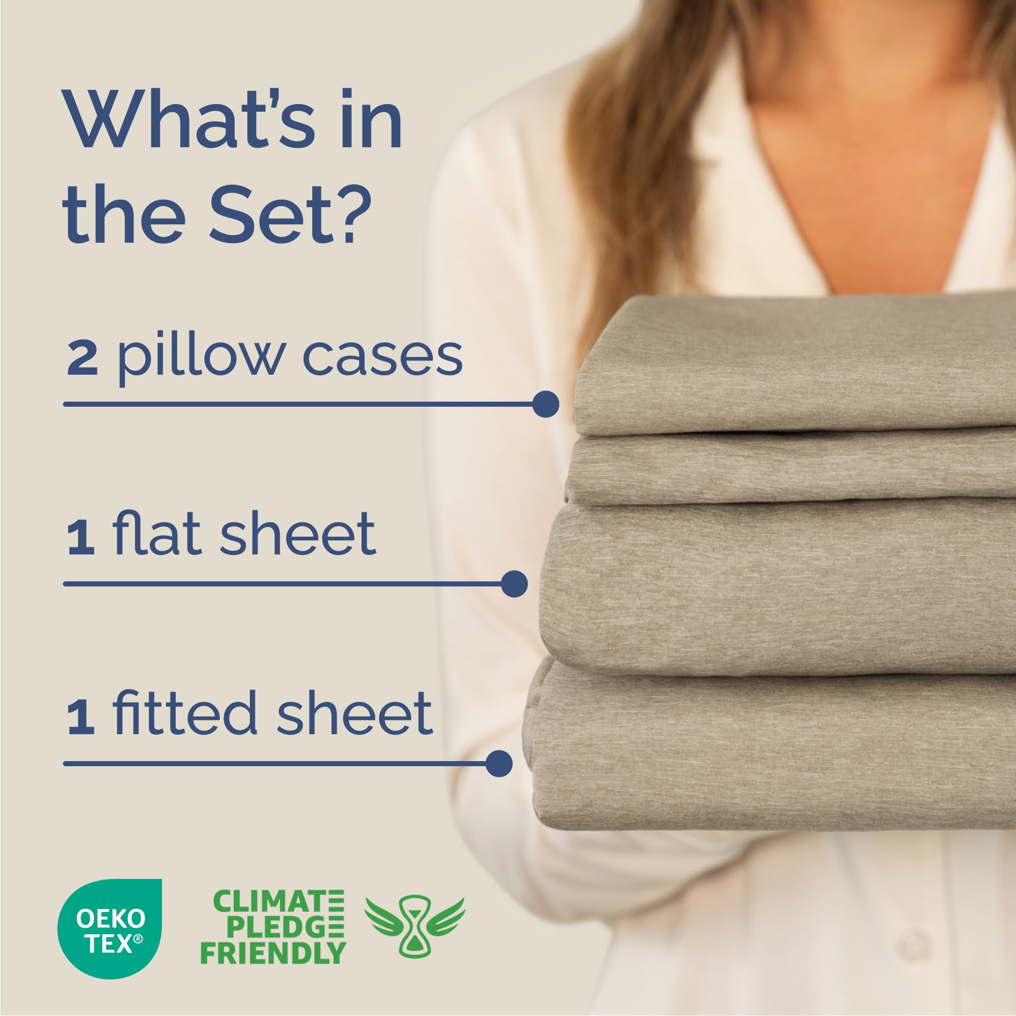 Queen Size 4 Piece Sheet Set - Comfy Breathable & Cooling Sheets - Hotel Luxury Bed Sheets for Women & Men - Deep Pockets, Easy-Fit, Soft & Wrinkle Free Sheets - Heathered Beige Oeko-Tex Bed Sheet Set 🍁 All In One Marketplace Canada