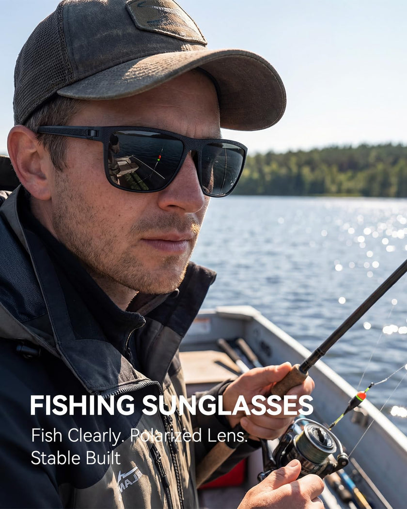 QALLY Polarized Sunglasses Men Lightweight Square Mens Sun Glasses for Driving Sports with UV400 Protection, Black/Dark Green/Tawny 🍁 All In One Marketplace Canada