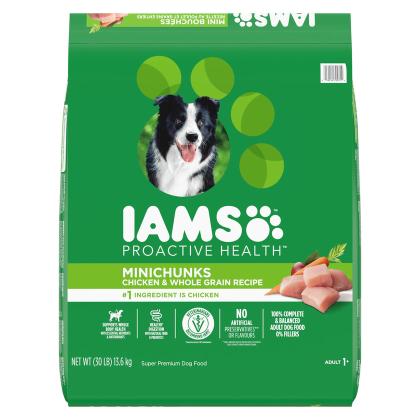 IAMS Proactive Health Minichunks Dry Dog Food – Crunchy Kibble for Adult Dogs – Chicken & Whole Grain Recipe – 13.61KG (30LB) Bag 🍁 All In One Marketplace Canada