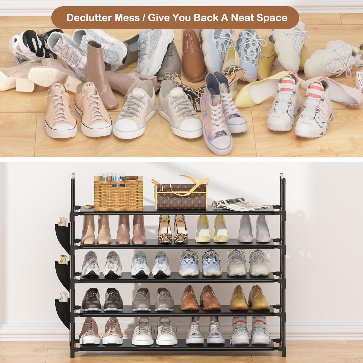 Shoe Rack 5 Tier Shoe Organizer Shoe Storage 20-25 Pairs for Closet Entryway Shoes Holder Space Saving Tall Shoes Shelf for Bedroom Garage Door 🍁 All In One Marketplace Canada