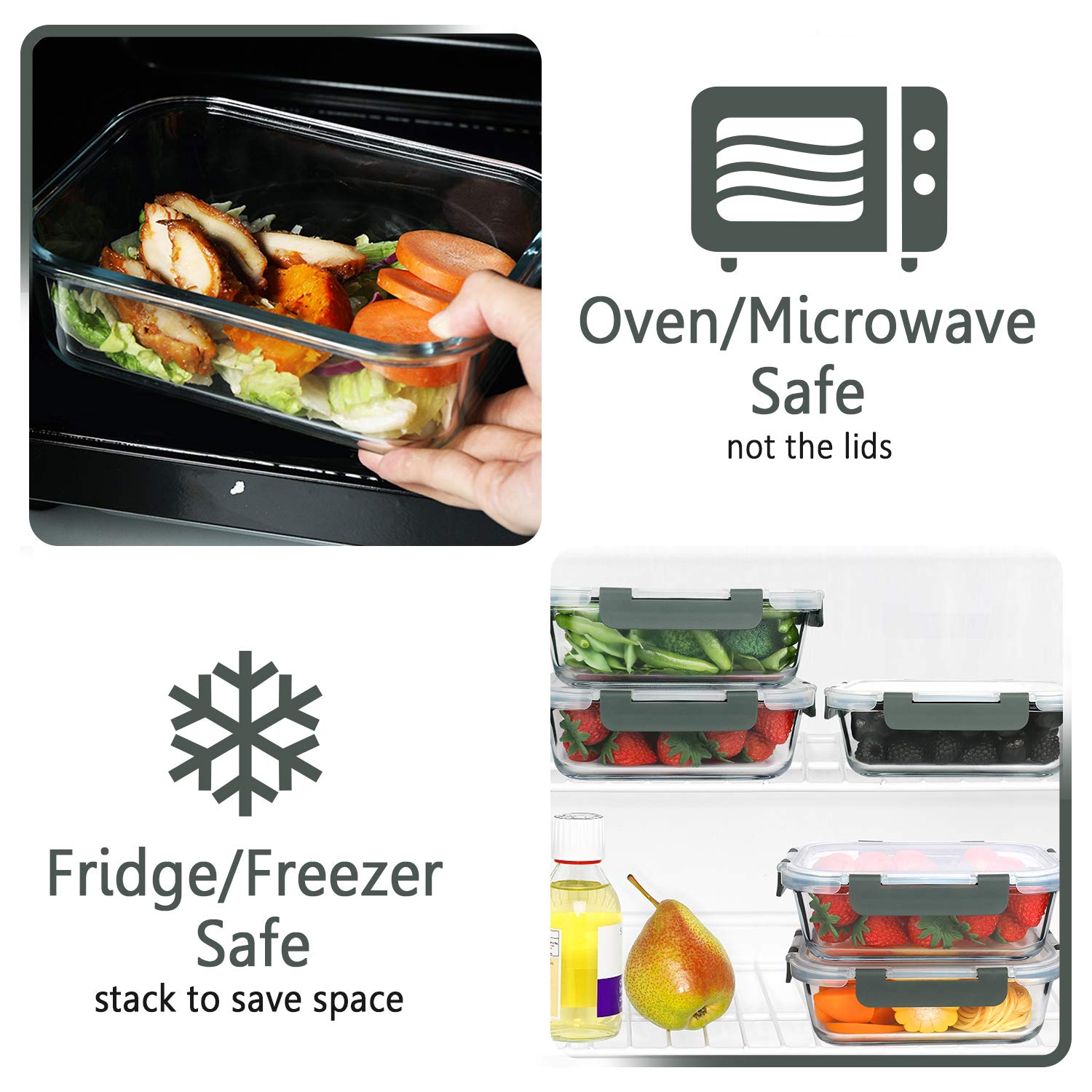 M MCIRCO [5-Packs, 36 Oz.] Glass Meal Prep Containers with Lifetime Lasting Snap Locking Lids Glass Food Containers,Airtight Lunch Container,Microwave, Oven, Freezer and Dishwasher (4.5 Cup) 🍁 All In One Marketplace Canada