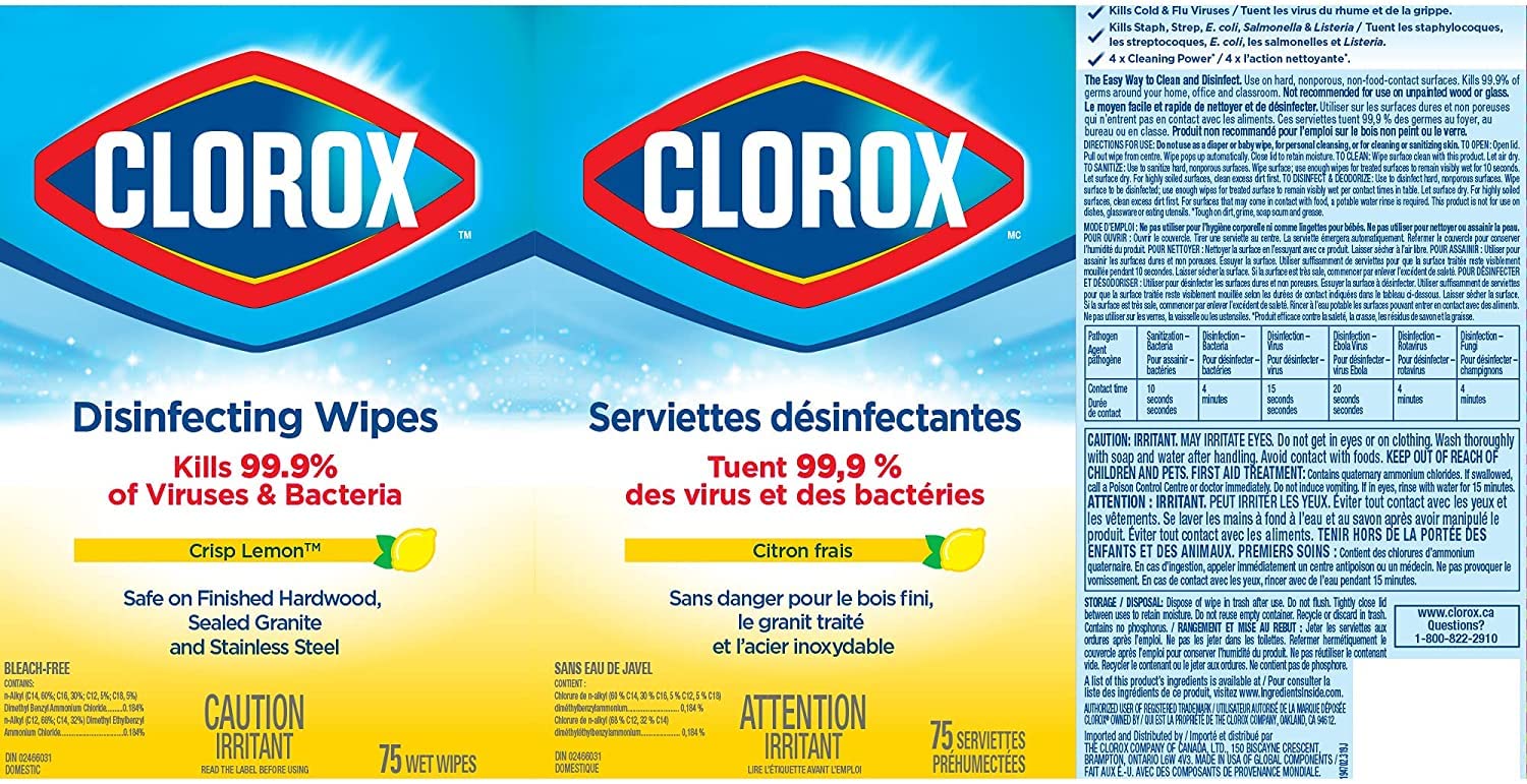 Clorox Disinfecting Wipes, Lemon Fresh, 75 Count, Multi-Pack of 6 Canisters 🍁 All In One Marketplace Canada