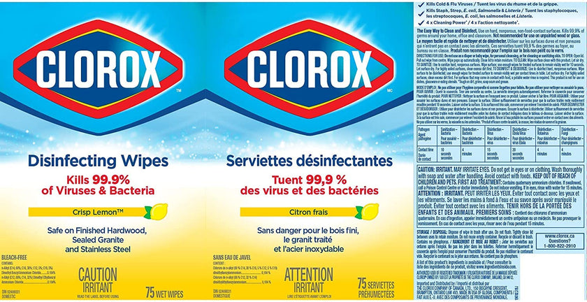 Clorox Disinfecting Wipes, Crisp Lemon, Kills 99.99% of Viruses & Bacteria, Multi-Pack of 12 - (12 x 35) 420 Wipes 🍁 All In One Marketplace Canada