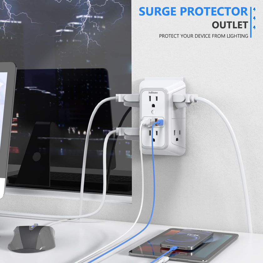 JcBlaon Outlet Extender Surge Protector - 6 Outlet Splitter with 4 USB Ports (2 USB C), Multiple Plug Expander Wall Charger, 3 Sided Multi Plug Wall Adapter Power Strip for Home Office Kitchen Travel 🍁 All In One Marketplace Canada