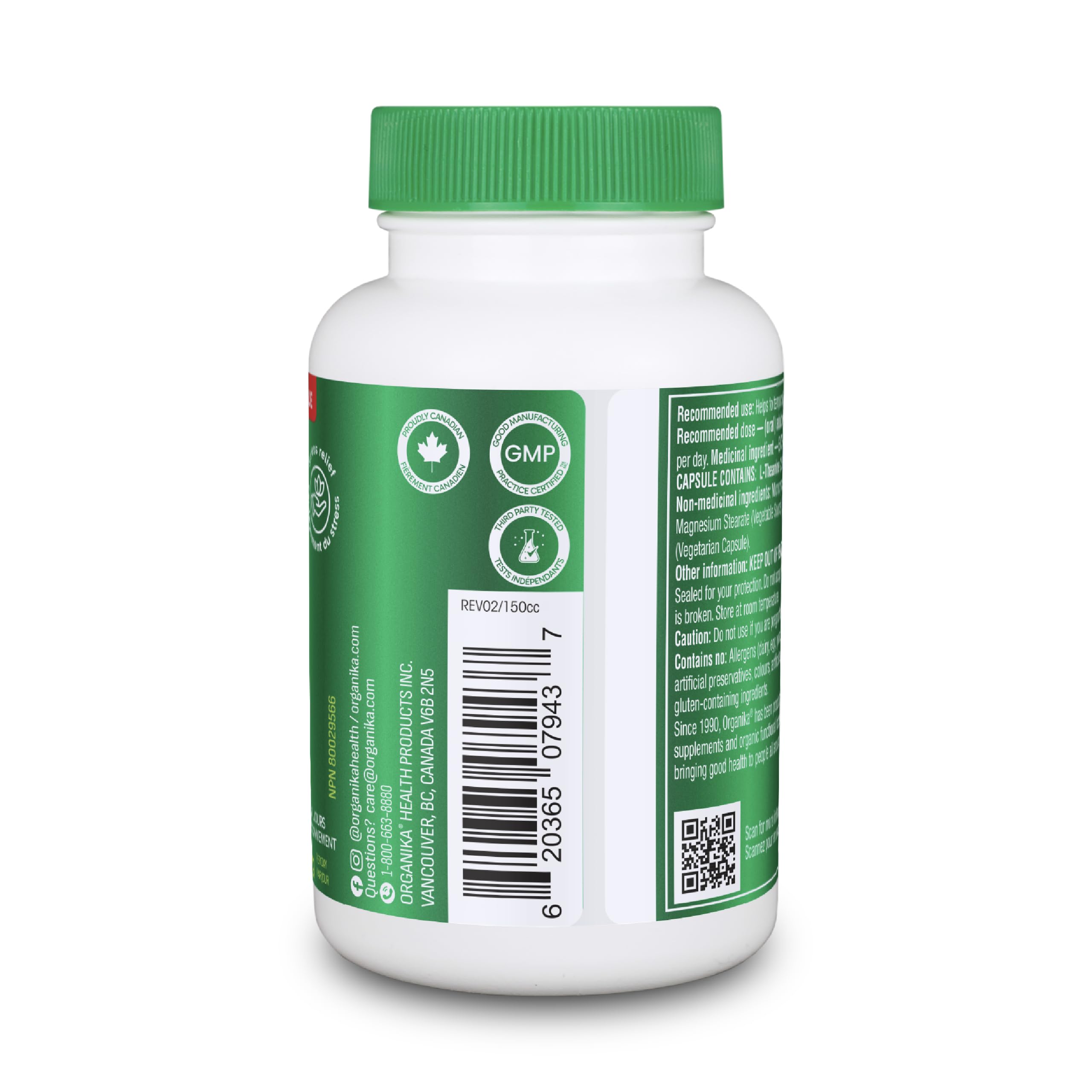 Organika Canadian-Made L-Theanine Bonus Size 225mg-Relaxation Promotion Without Drowsiness, Stress Support, Pure Natural Source, Fast Acting- 110caps 🍁 All In One Marketplace Canada