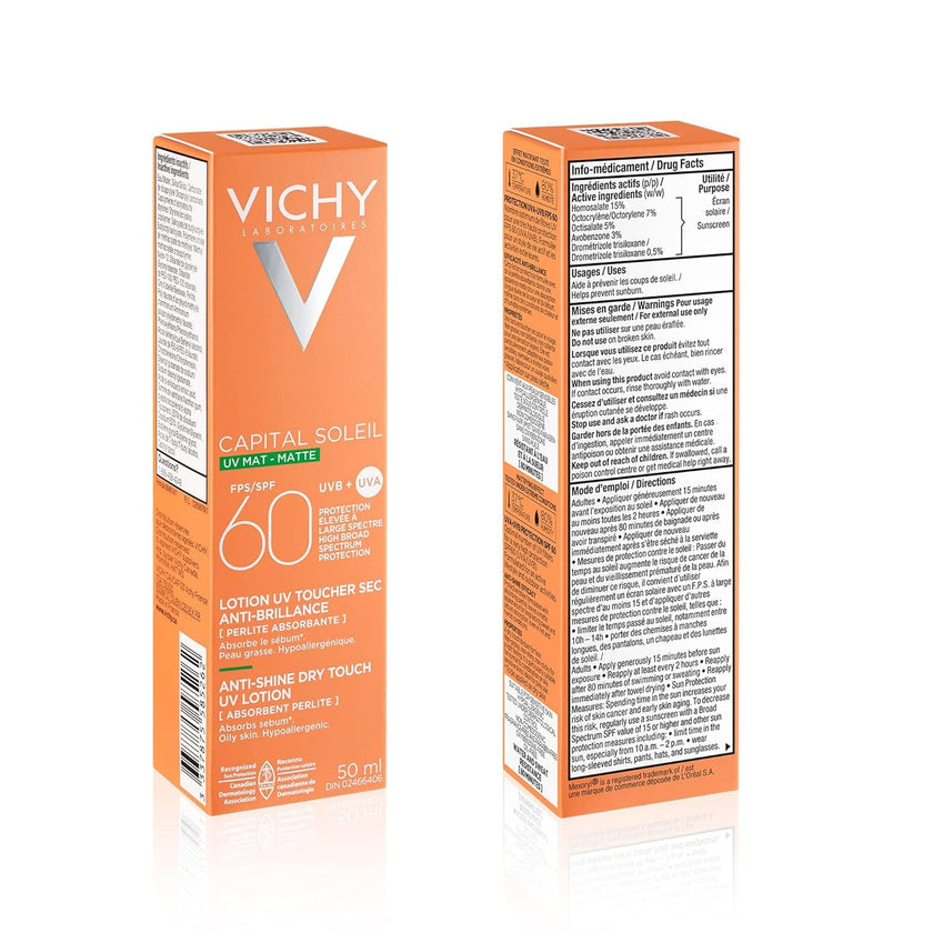 Vichy Face Sunscreen SPF 60, Capital Soleil Matte Finish, Dry Touch SPF Lotion for Face, Non-Greasy, Non-Comedogenic, No White Cast, Fragrance-Free, Hypoallergenic, Travel Size Sunscreen, 50mL 🍁 All In One Marketplace Canada