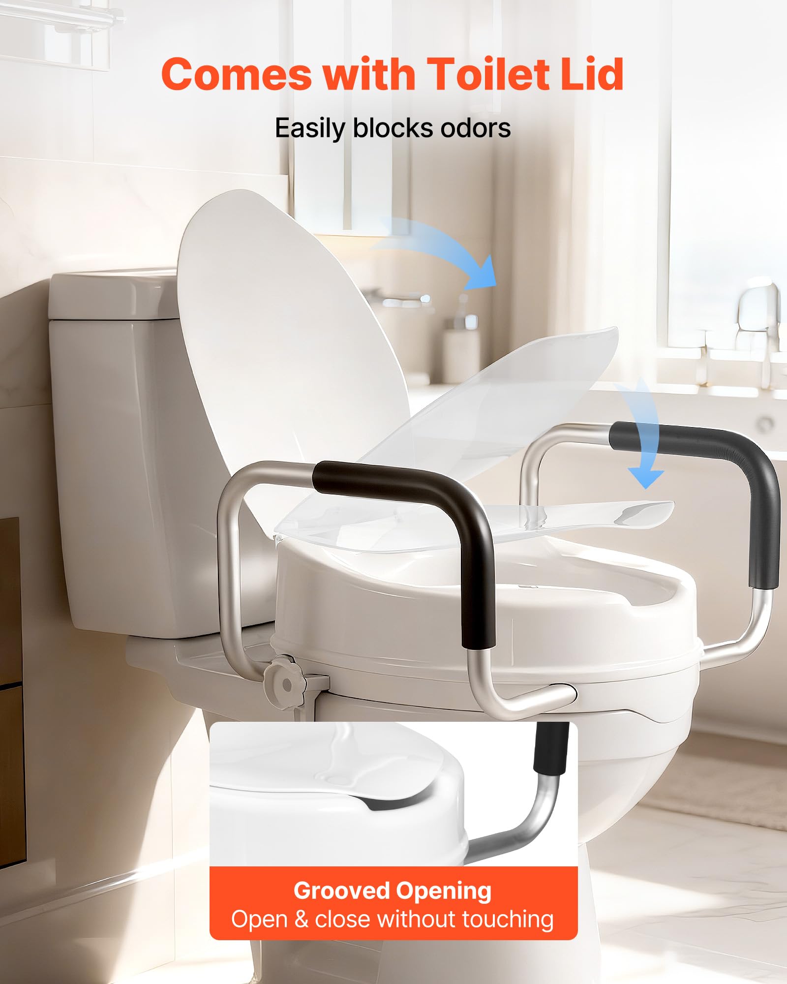 VEVOR Raised Toilet Seat with Arms, 300 lbs Load Capacity, 4-Inch Lift Height, Widened Commode Elevated Toilet Seat Riser with Padded Handles for Seniors, Elderly, Handicap, Disabled, and Adults Use 🍁 All In One Marketplace Canada