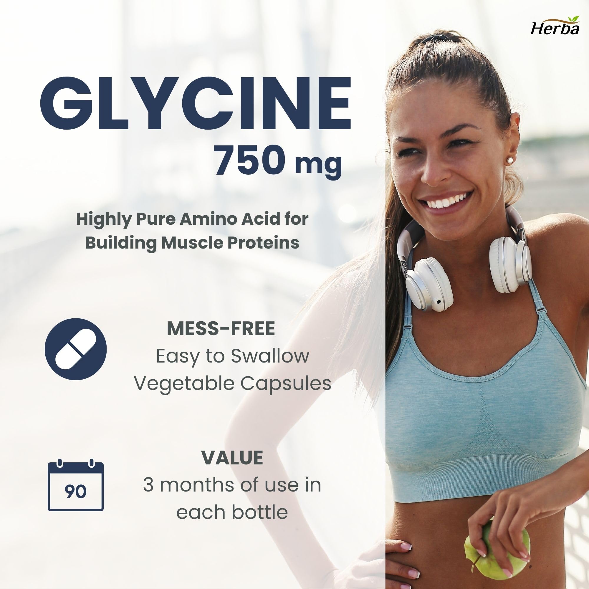 Herba Glycine Supplement 750mg - 180 Capsules | >99% Ultra Pure Glycine Capsules | Free-form Proteinogenic Amino Acids Supplements | Made in Canada 🍁 All In One Marketplace Canada