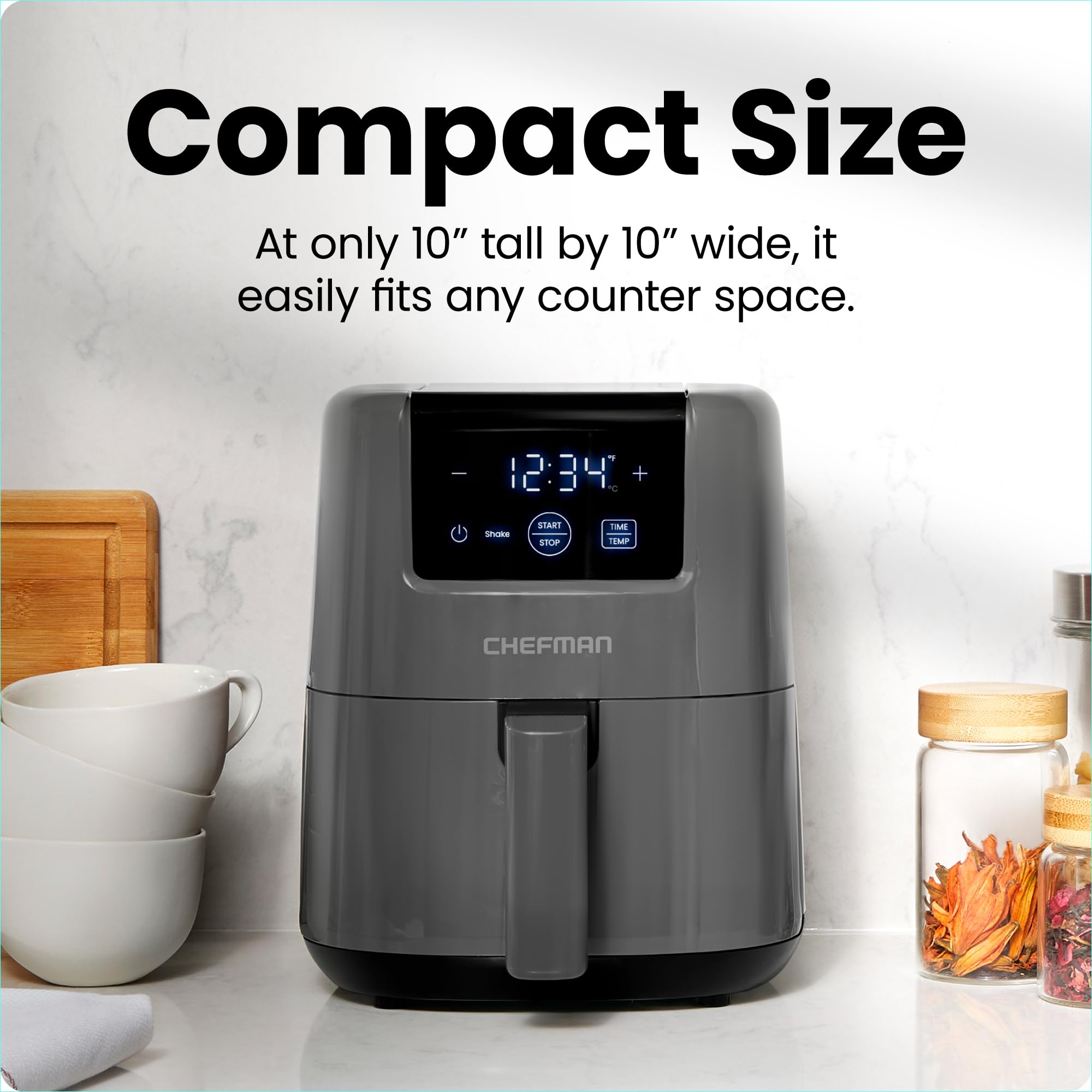 CHEFMAN 2 Qt Mini Air Fryer – Digital Space-Saving Compact Air Fryer with Nonstick and Dishwasher Safe Basket, Quick & Easy Meals in Minutes, Features Digital Timer and Shake Reminder – Grey 🍁 All In One Marketplace Canada