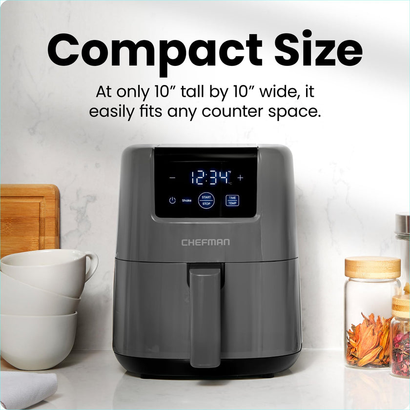 CHEFMAN 2 Qt Mini Air Fryer – Digital Space-Saving Compact Air Fryer with Nonstick and Dishwasher Safe Basket, Quick & Easy Meals in Minutes, Features Digital Timer and Shake Reminder – Grey 🍁 All In One Marketplace Canada