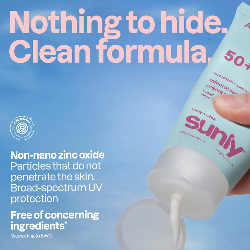 ATTITUDE Baby Mineral Sunscreen SPF 50, Broad Spectrum Zinc Oxide, EWG Verified, Mineral-Based, Non-Nano, Lightweight Cream for Face & Body, Gentle Formula, Unscented, 80 grams 🍁 All In One Marketplace Canada