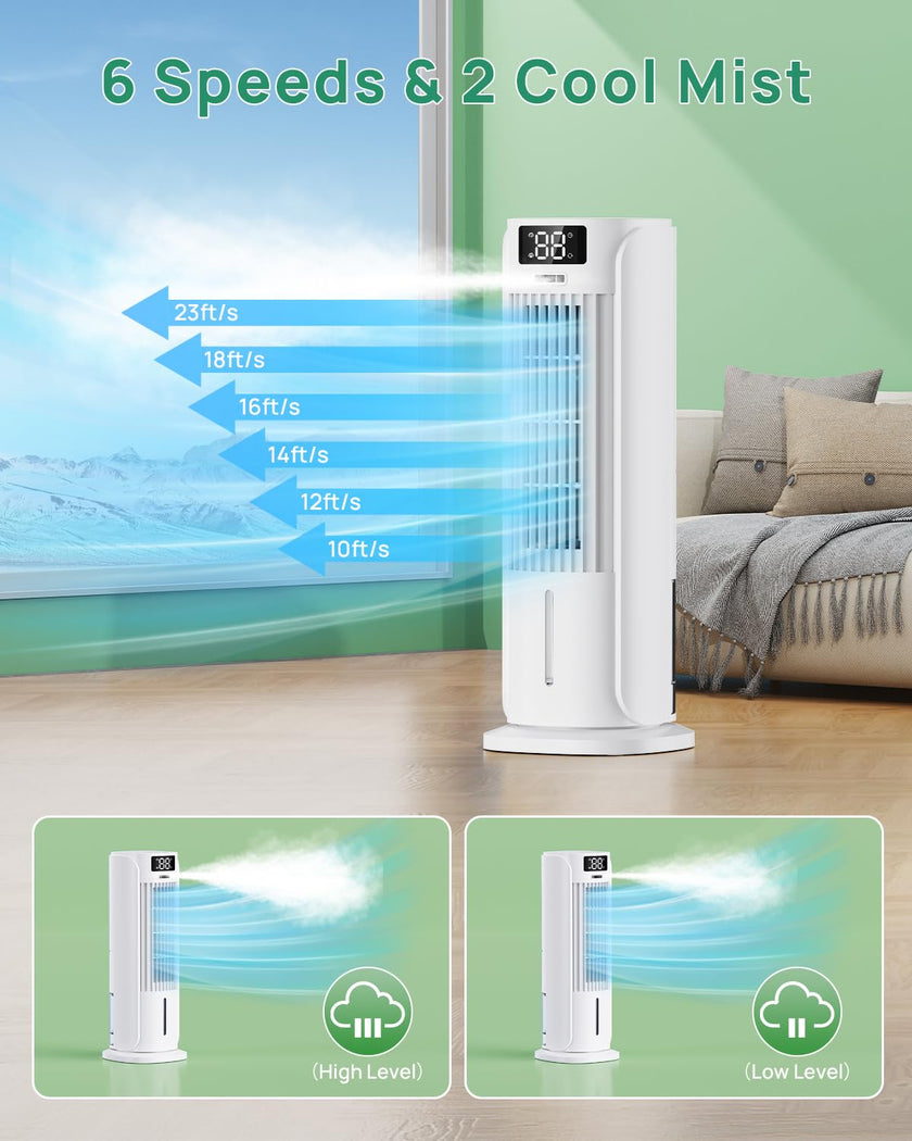 Portable Air Conditioner, 800ML Water Tank, 6 Speeds & 2 Cool Mist, 3 IN 1 Air Cooler, 90° Auto Oscillation, 12H Timer, 5M Remote Control, Quiet Cooling Tower Fan Air Conditioner for Room Office 🍁 All In One Marketplace Canada