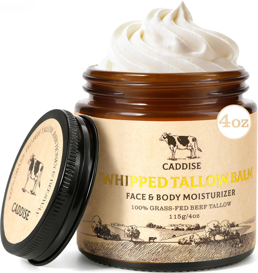CADDISE Whipped Beef Tallow for Skin – 100% Grass-Fed Handmade Cream Moisturizer for Face & Body, Natural with Honey, Shea Butter, Jojoba Oil, Non-Greasy, Nourishing for Men, Women, Kids, 4 Oz 🍁 All In One Marketplace Canada
