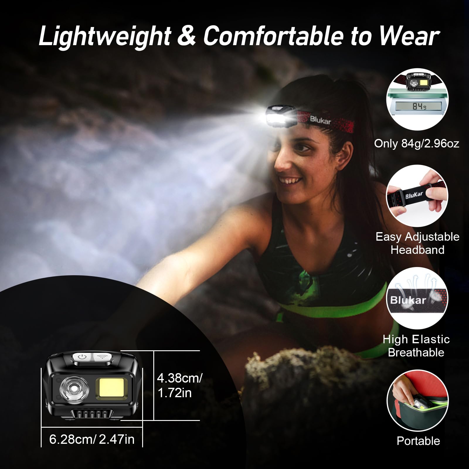 Blukar LED Headlamp Rechargeable,2000L High Lumen Super Bright Dimmable Headlight Flashlight with Motion Sensor- 8 Modes,Spotlight&Floodlight,IPX5 Waterproof for Camping,Hiking,Running,Fishing -2 Pack 🍁 All In One Marketplace Canada