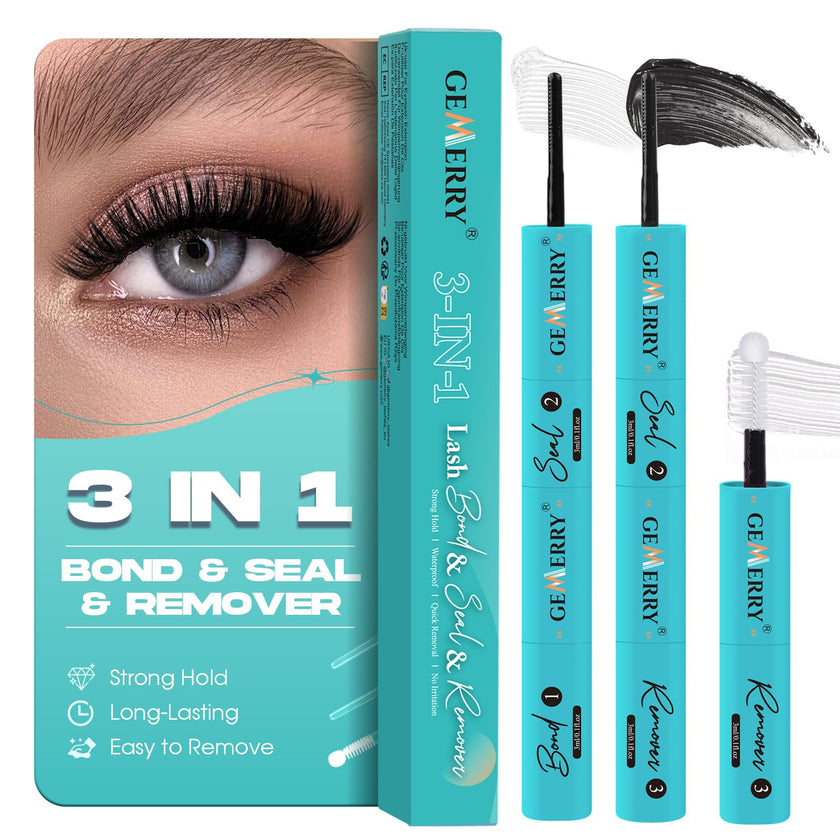 GEMERRY 3-IN-1 Lash Glue Lash Bond and Seal and Remover Clusters Lashes Glue Black Cluster Eyelash Glue Waterproof Long Lasting DIY Eyelash Extension at Home Latex-Free 9ML 🍁 All In One Marketplace Canada