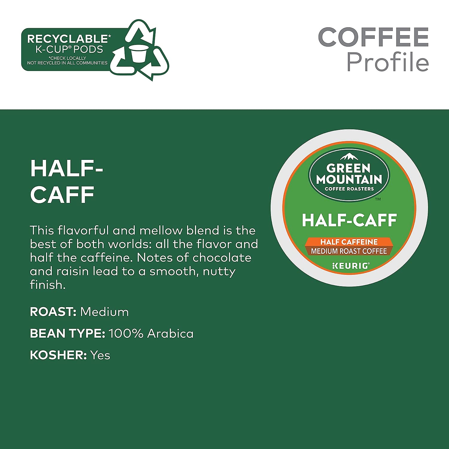 Green Mountain Coffee Half-Caff, Decaf, Medium/Dark Roast Coffee, 24 count 🍁 All In One Marketplace Canada