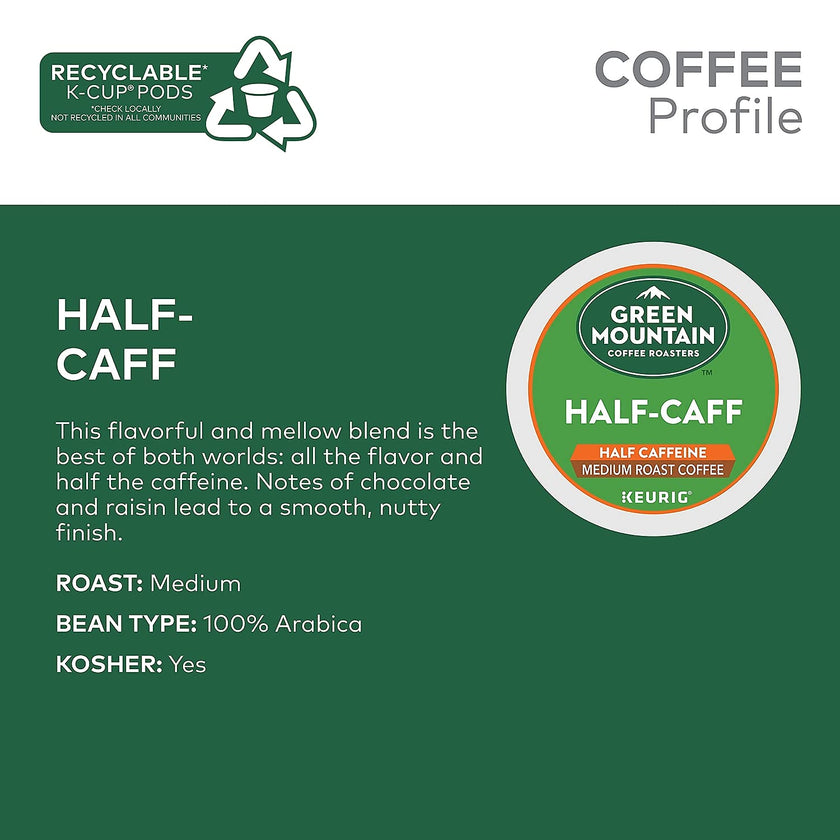 Green Mountain Coffee Half-Caff, Decaf, Medium/Dark Roast Coffee, 24 count 🍁 All In One Marketplace Canada