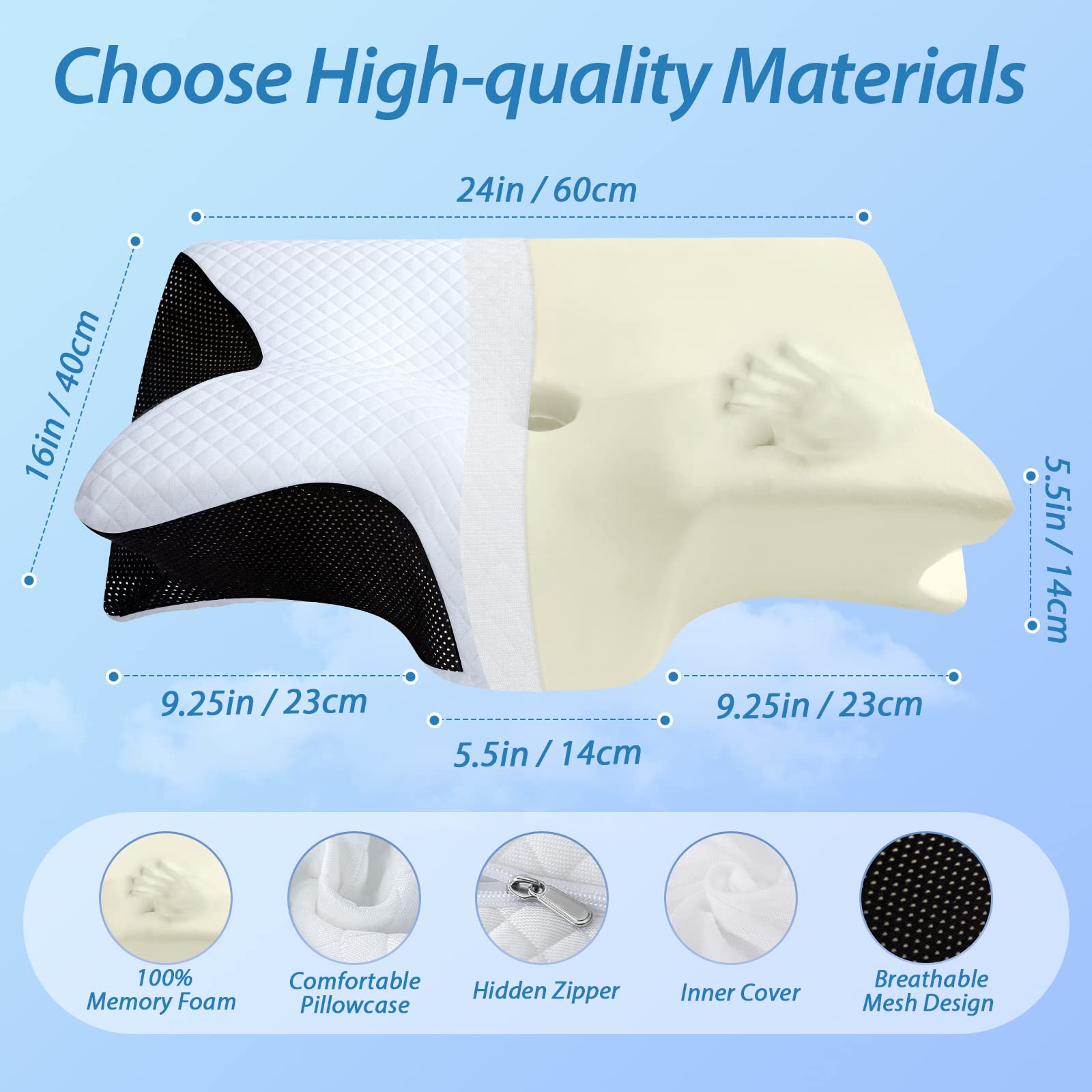 HOMCA Memory Foam Pillow, 2 in 1 Cervical Pillow for Neck Pain Relief, Ergonomic Neck Support Pillows for Side Back Stomach Sleepers with Breathable Pillowcase (Black) 🍁 All In One Marketplace Canada