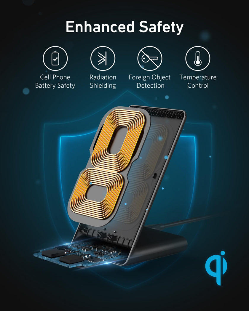 Anker 313 Wireless Charger (Stand), Qi-Certified for iPhone 15/14 / 13/12 / 11 / X / 8, 10W Max for Galaxy S23 / S22 / S21, Micro-USB (9V / 2A Adapter Required, Not Included) 🍁 All In One Marketplace Canada