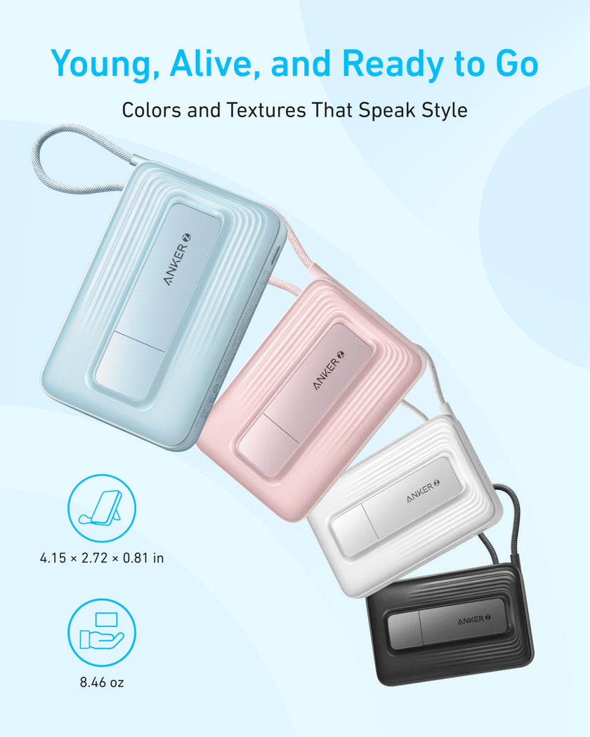 Anker Zolo Magnetic Power Bank, 10,000mAh Wireless Portable Charger with 30W Max Fast Charging, Battery Pack with Built-in USB-C Cable and Adjustable Stand, for iPhone 16/15 Series, AirPods, and More 🍁 All In One Marketplace Canada