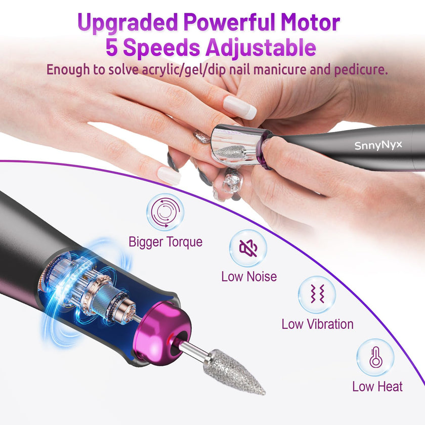 SnnyNyx Cordless Electric Nail Drill 35000 RPM, Professional Portable Nail File for Acrylic Nails & Gel Polish Removal, Low Vibration & Heat E-file with 11 Drill Bits, Salon-Quality Manicure Pedicure Kit (Matte Gray) 🍁 All In One Marketplace Canada