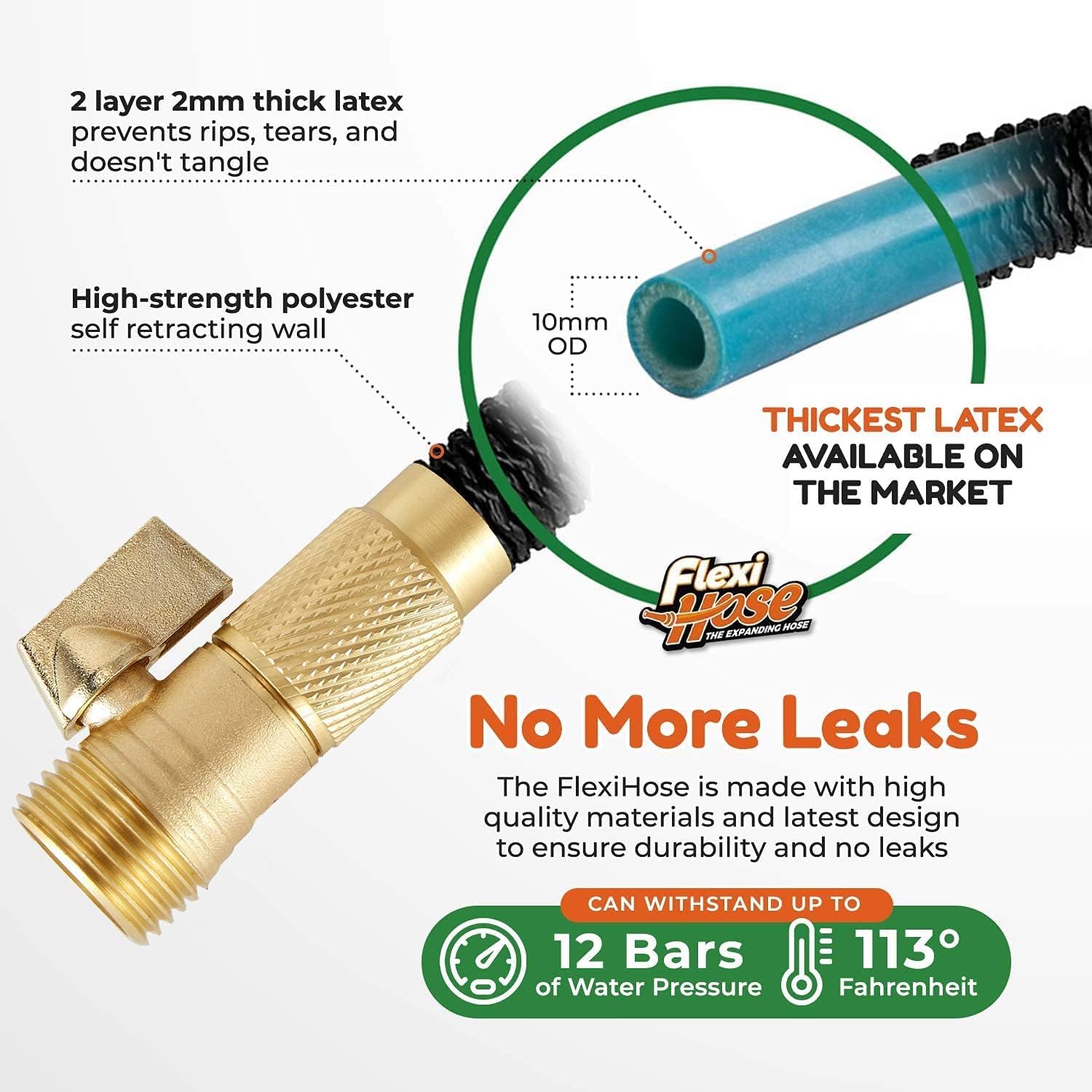 Flexi Hose Expandable Garden Hose, Lightweight & No-Kink Flexible Garden Hose, 3/4 inch Solid Brass Fittings and Double Latex Core, 100 ft Black 🍁 All In One Marketplace Canada
