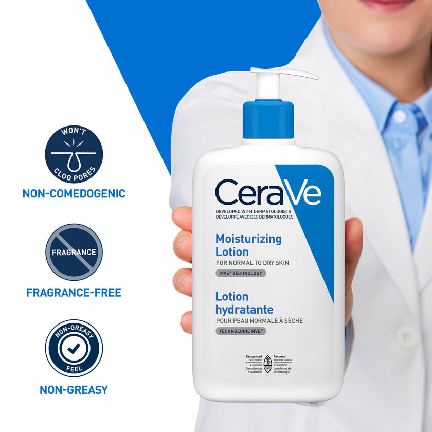 CeraVe Moisturizing Lotion, Daily Lightweight Face & Body Moisturizer with Hyaluronic Acid & Ceramides, Suitable for Dry & Sensitive Skin, Fragrance-Free, Non-Comedogenic & Allergy Tested, 473 mL 🍁 All In One Marketplace Canada