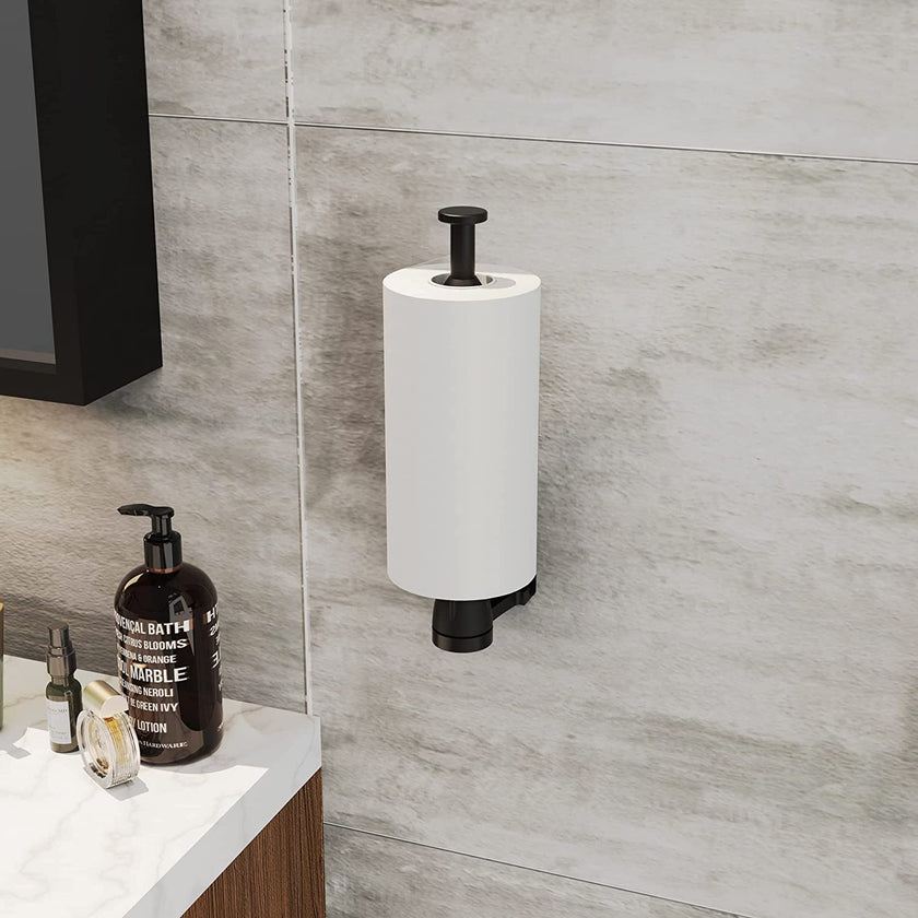 VEHHE Paper Towel Holder Under Cabinet with Ratchet System, Single Hand Operable Paper Towel Holder Wall Mount with Damping Effect, Self-Adhesive Papers Towels Holders or Drilled for Kitchen (Black) 🍁 All In One Marketplace Canada