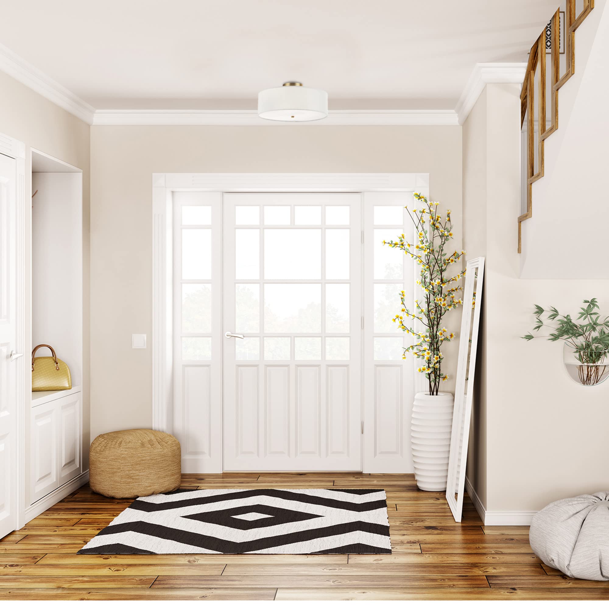 Globe Electric 60998 Kyle 2-Light Flush Mount Ceiling Light, Matte Brass, White Linen Shade 🍁 All In One Marketplace Canada