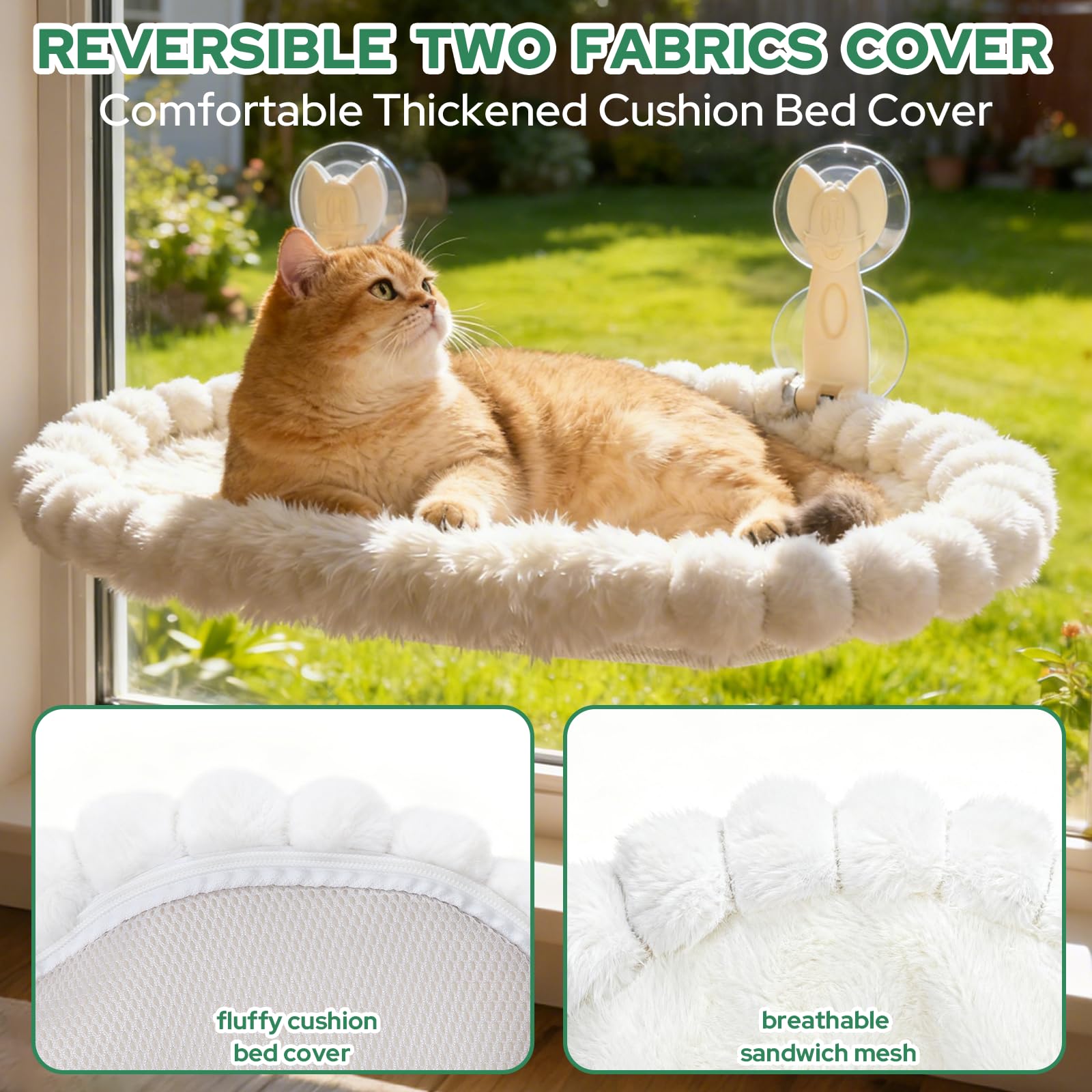 Ceecysaa Cat Window Perch, Cat Hammock Cordless Window Bed with Easy Assembly Strong Metal Frame and Removable Soft Cover, 4 Strong Suction Cups Soft Cover Foldable Cats Shelf Seat for Indoor Cats 🍁 All In One Marketplace Canada